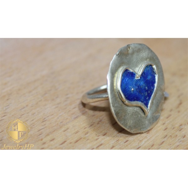 Δαχτυλίδι χειροποίητο με μπλε καρδιά από ασήμι
