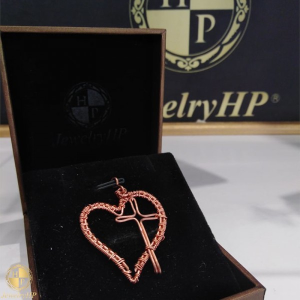 Handmade heart with cross pendant by copper