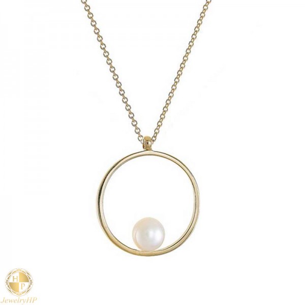 Gold women necklace circle with pearl