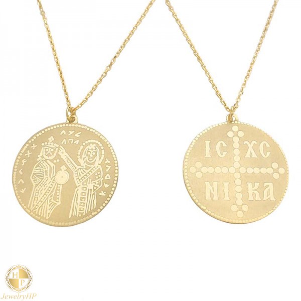 Gold necklace amulet ICXCNIKA 