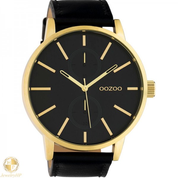 OOZOO ανδρικό ρολόι με μαύρο δερμάτινο λουρί W4107C10502