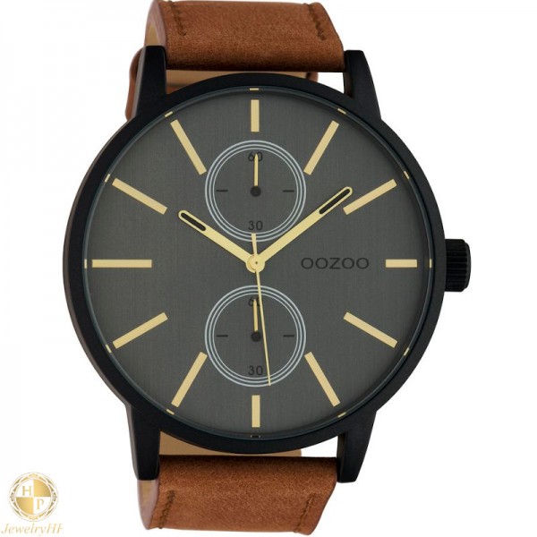 OOZOO ανδρικό ρολόι με καφέ δερμάτινο λουρί W4107C10503