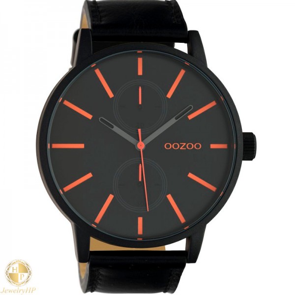 OOZOO ανδρικό ρολόι με μαύρο δερμάτινο λουρί W4107C10504