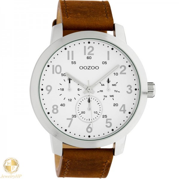 OOZOO ανδρικό ρολόι με καφέ δερμάτινο λουρί W4107C10505