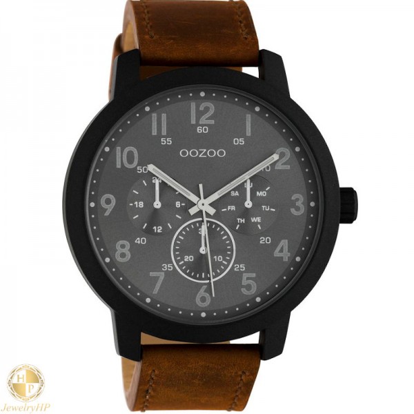 OOZOO ανδρικό ρολόι με καφέ δερμάτινο λουρί W4107C10507