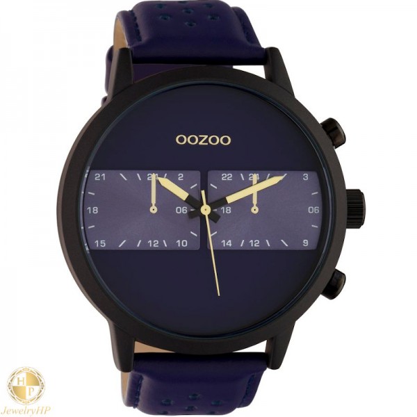 OOZOO ανδρικό ρολόι με μπλε δερμάτινο λουρί W4107C10515