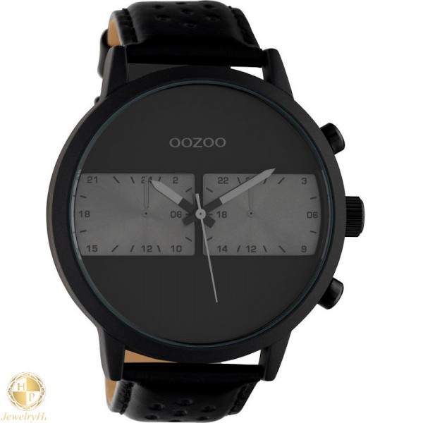 OOZOO ανδρικό ρολόι με μαύρο δερμάτινο λουρί W4107C10519