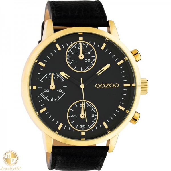 OOZOO ανδρικό ρολόι με μαύρο δερμάτινο λουρί W4107C10531
