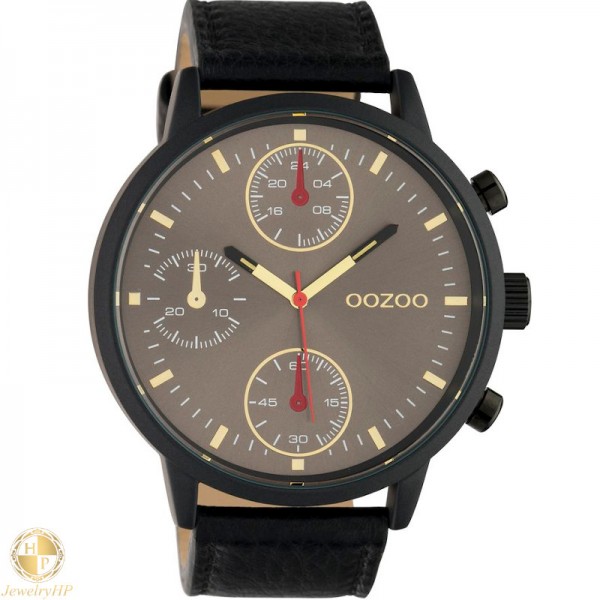 OOZOO ανδρικό ρολόι με μαύρο δερμάτινο λουρί W4107C10532
