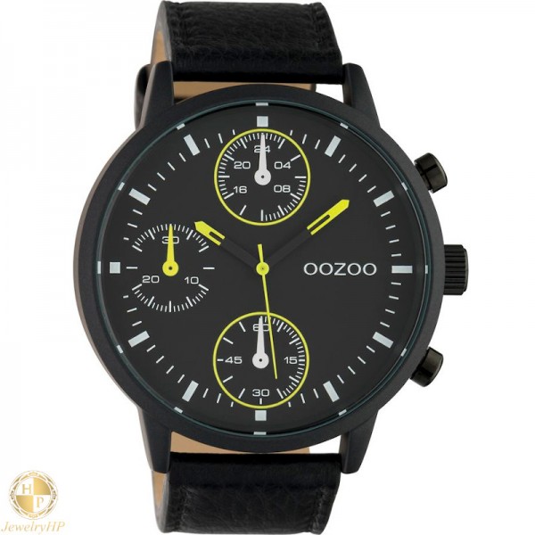 OOZOO ανδρικό ρολόι με μαύρο δερμάτινο λουρί W4107C10534